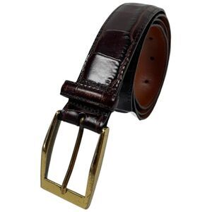 Crookhorn Brown Croc size 40 Leather USA Made Solid Brass Buckle Belt Vintage